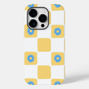 Funda Para iPhone 14 Pro De Case-Mate Blanco Amarillo Ajetreado Con Patrón De Flor Azul