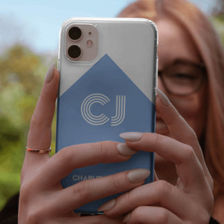 Funda Para iPhone 11 Blanco antiguo y azul aqua monogramado