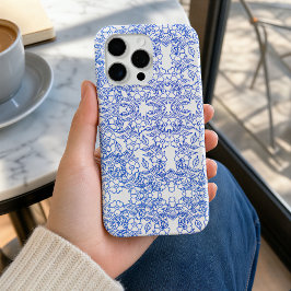 Funda Para iPhone 15 Pro Max Blanco Azul Chinoiserie Floral Vintage