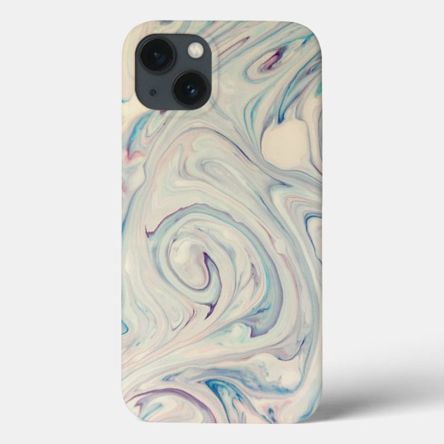 Funda De Case-Mate Para iPhone Blanco Azul Rosa Moderno Abstracto Fluid Marbling  (Reverso)