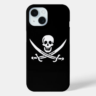 Funda Para iPhone 15 Blanco, Bandera Pirata Calico Jack, Calavera y Cri