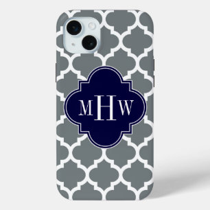 Funda Para iPhone 15 Mini Blanco Carbón Marroquí #5 Azul Marino 3 Monograma 
