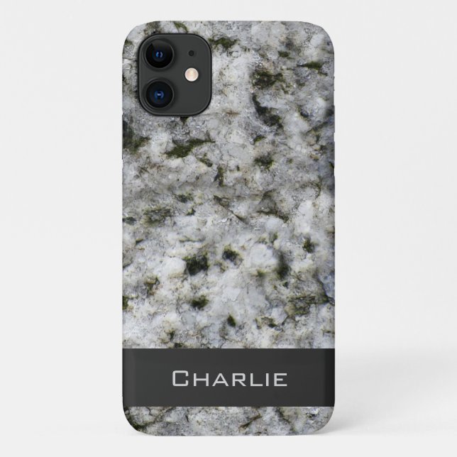 Funda De Case-Mate Para iPhone Blanco de la roca del granito con nombre (Reverso)