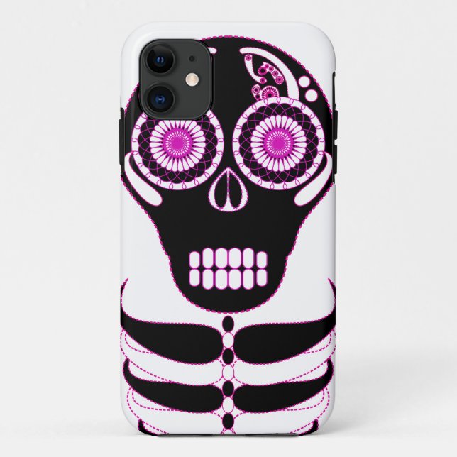 Funda De Case-Mate Para iPhone Blanco del cráneo de la fiesta de Fuschia (Reverso)