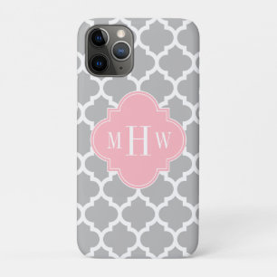 Funda Para iPhone 11 Pro Blanco Gris Marroquí #5 Rosa 3 Monograma inicial