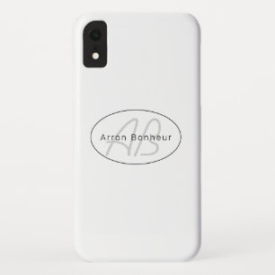 Funda Para iPhone XR Blanco Gris y Negro Moderno   Nombre y Monograma G