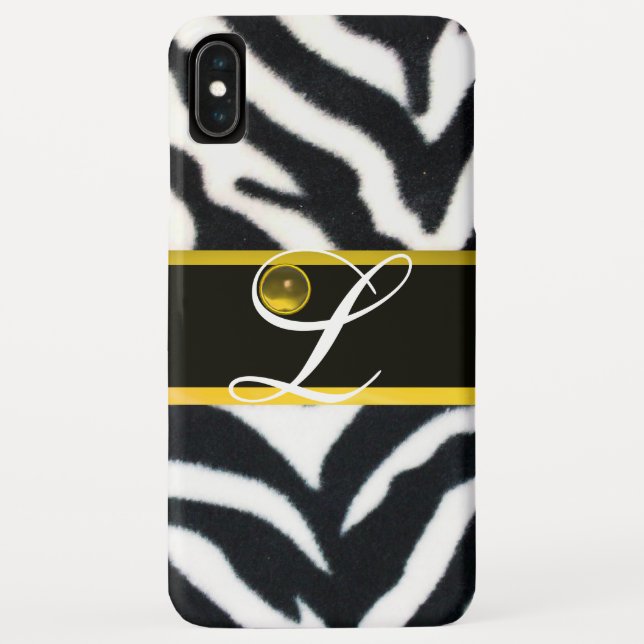 FUNDA DE Case-Mate PARA iPhone BLANCO NEGRO AMARILLO ZEBRA FUR GEM MONOGRAMA AMAR (Reverso)