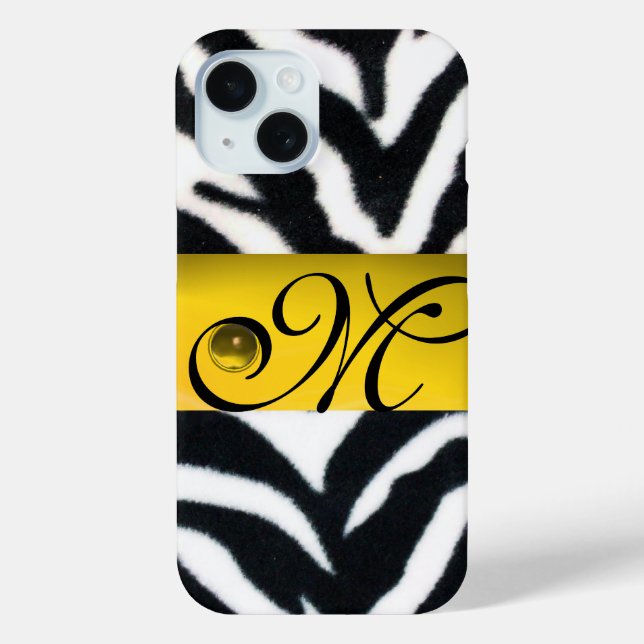 Funda De Case-Mate Para iPhone BLANCO NEGRO AMARILLO ZEBRA FUR MONOGRAM,Topaz (Reverso )
