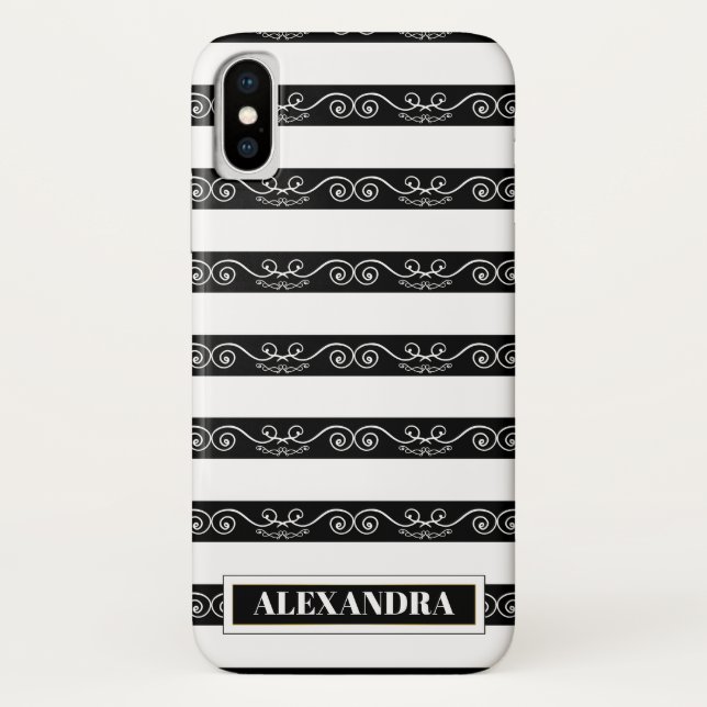 Funda De Case-Mate Para iPhone Blanco negro clásico a rayas (Reverso)