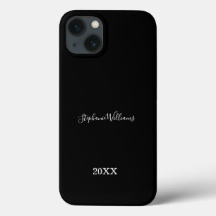 Funda Para iPhone 13 Blanco negro elegante nombre personalizado año reg
