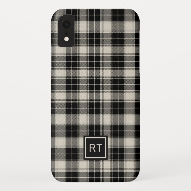 Funda De Case-Mate Para iPhone Blanco negro y negro con monograma (Reverso)