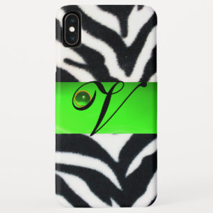 FUNDA PARA iPhone XS MAX BLANCO NEGRO ZEBRA FUR EMERALD GREEN GEM MONOGRAM,