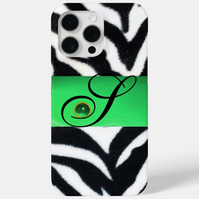 FUNDA DE Case-Mate PARA iPhone BLANCO NEGRO ZEBRA FUR EMERALD GREEN GEM MONOGRAM (Reverso )
