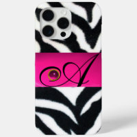 BLANCO NEGRO ZEBRA FUR FUCHSIA PINK GEM MONOGRAM,