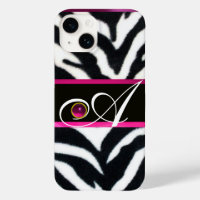 BLANCO NEGRO ZEBRA FUR FUCHSIA PINK GEM MONOGRAM,
