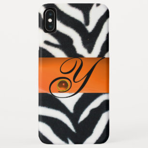 FUNDA PARA iPhone XS MAX BLANCO NEGRO ZEBRA FUR NARANJA AMARILLO GEM MONOGR