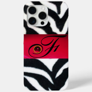 FUNDA PARA iPhone 15 PRO MAX BLANCO NEGRO ZEBRA FUR ROJO GEM MONOGRAM,