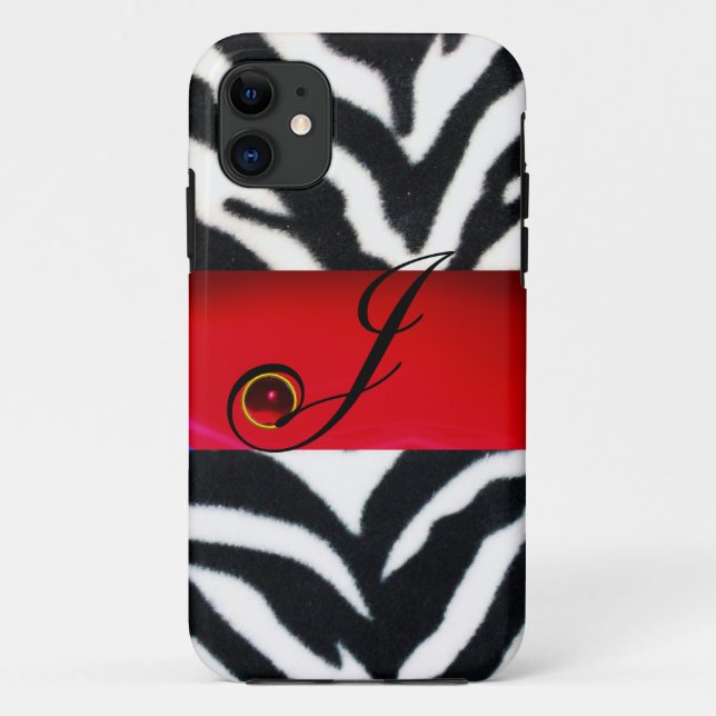 FUNDA DE Case-Mate PARA iPhone BLANCO NEGRO ZEBRA FUR ROJO GEM MONOGRAM, (Reverso)