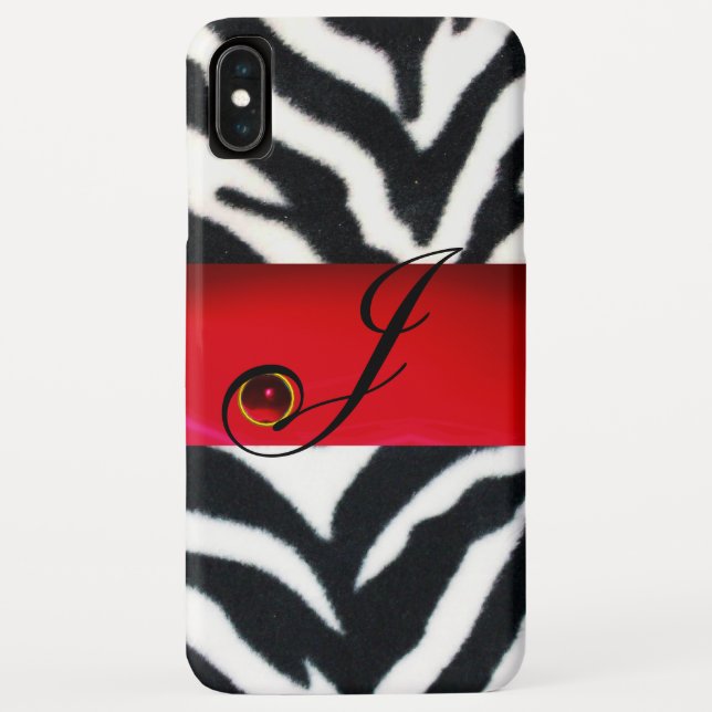 FUNDA DE Case-Mate PARA iPhone BLANCO NEGRO ZEBRA FUR ROJO RUBY GEM MONOGRAM, (Reverso)