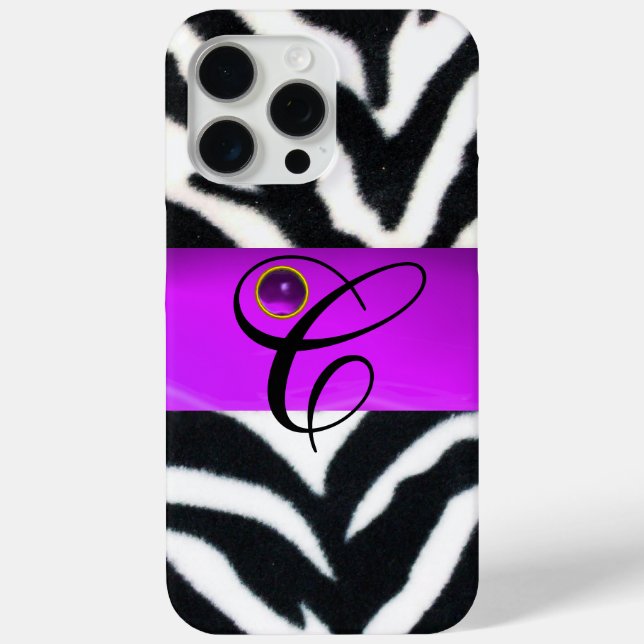 FUNDA DE Case-Mate PARA iPhone BLANCO NEGRO ZEBRA FUR VIOLET PURPLE GEM MONOGRAM, (Reverso )