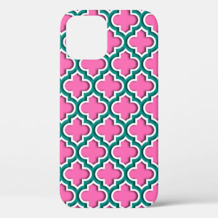Funda Para iPhone 12 Blanco Teal DIY BG Morisco Cuatrofoils #5DS