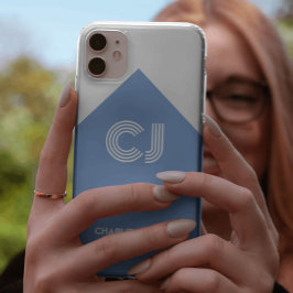 Funda Para iPhone 11 Blanco vintage y azul acuático monogramado