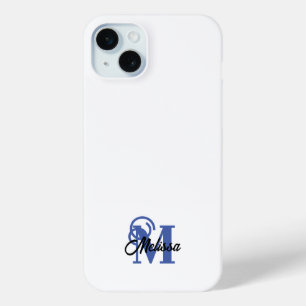 Funda Para iPhone 15 Mini Blanco y azul simple monogramado