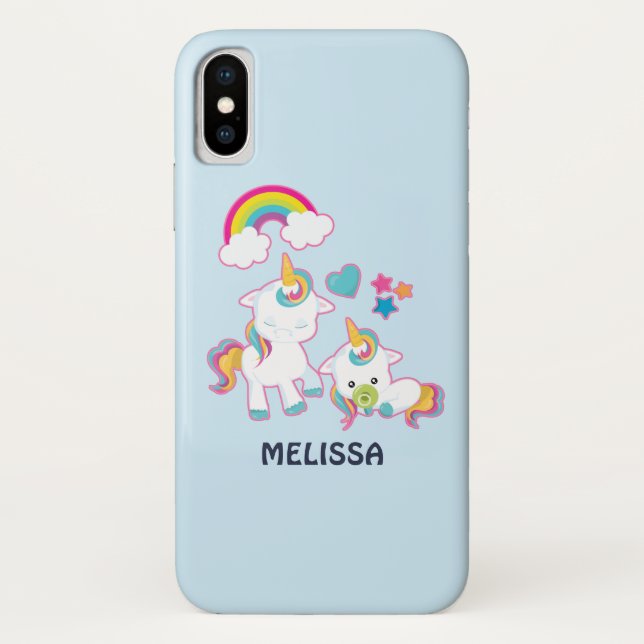 Funda De Case-Mate Para iPhone Blanco y blanco lindo Unicornio mamá mágica y bebé (Reverso)