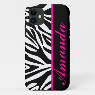 Funda Para iPhone 11 Blanco y negro con nombre rosado del personalizado