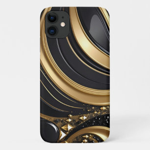 Funda Para iPhone 11 Bling Black Gold Abstract w Pave Diamonds Purpurin