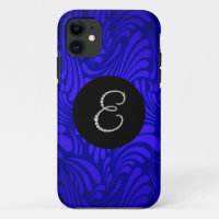 Bling de Monograma Letra E Fondo de Remolino Azul