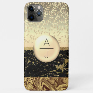 Funda Para iPhone 11 Pro Max Bling Oro Purpurina y Iniciales Negras