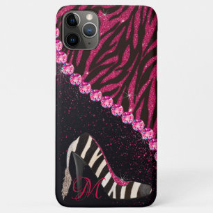 Funda Para iPhone 11 Pro Max Bling Sparkle Diamond Purpurina Zebra Pink