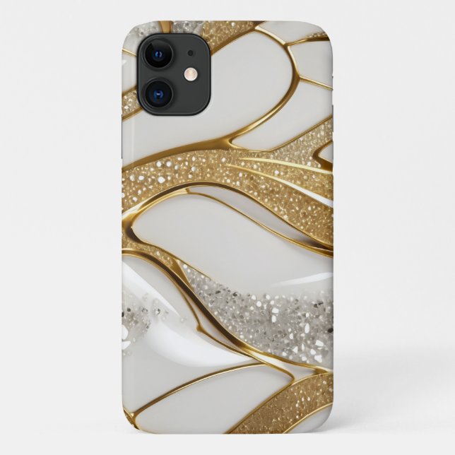 Funda De Case-Mate Para iPhone Bling White Gold Resumen con Purpurina Pave Diamon (Reverso)