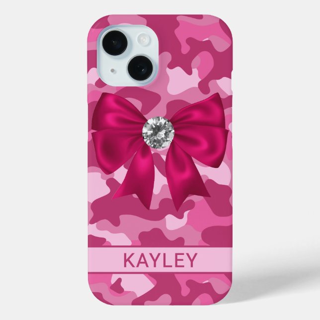 Funda De Case-Mate Para iPhone Blingy Pink Camouflage Personalized (Reverso )