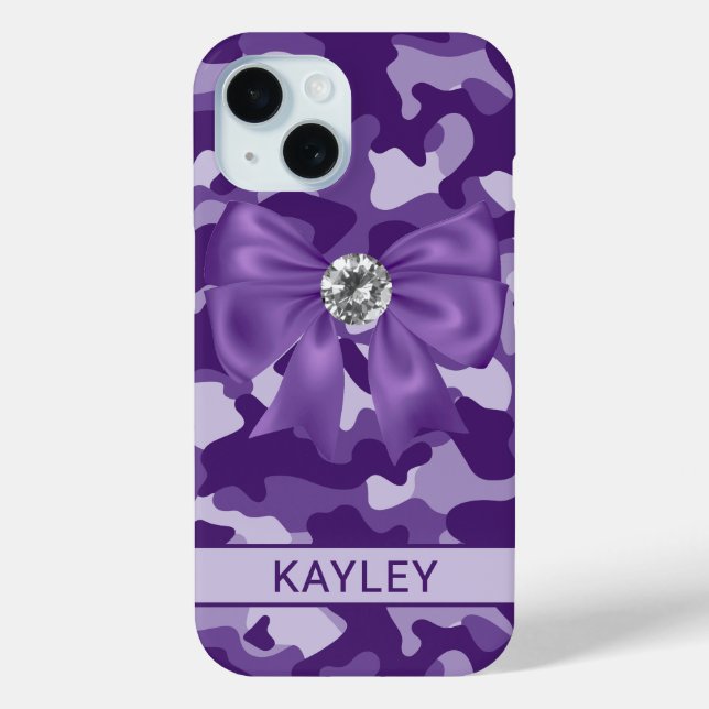 Funda De Case-Mate Para iPhone Blingy Purple Camouflage Personalized (Reverso )