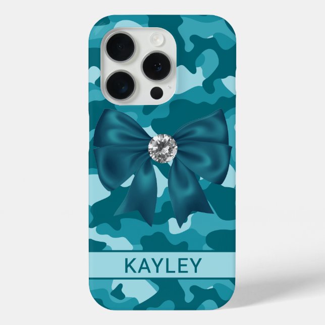 Funda De Case-Mate Para iPhone Blingy Teal Camouflage Personalized (Reverso )