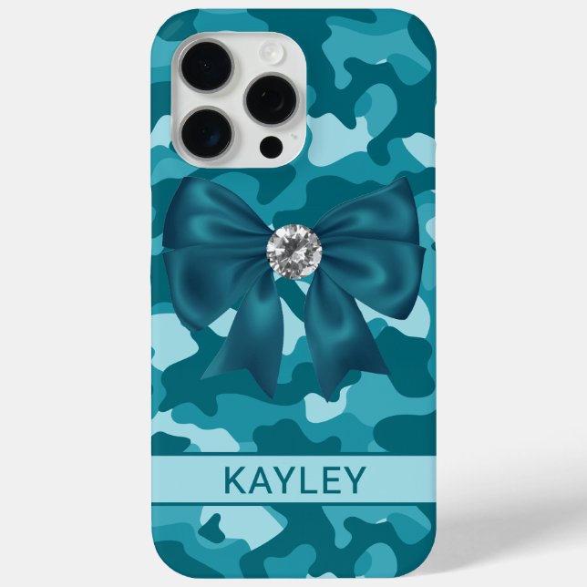 Funda De Case-Mate Para iPhone Blingy Teal Camouflage Personalized (Reverso )