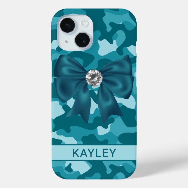 Funda De Case-Mate Para iPhone Blingy Teal Camouflage Personalized (Reverso )
