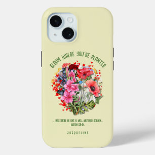 Funda Para iPhone 15 BLOOM cristiano DONDE ESTÁS PLANTADO NOMBRE Floral