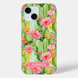 Funda Para iPhone 15 Blooming Watercolor Cacti Personalized