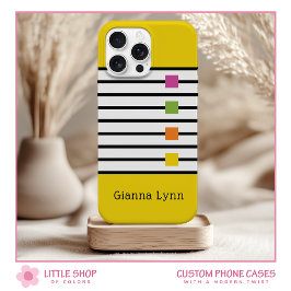 Funda Para iPhone 15 Bloque de color amarillo con rayas negras monogram