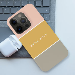Funda Para iPhone 15 Pro Bloque de color Banda gris rosa de oro Monograma