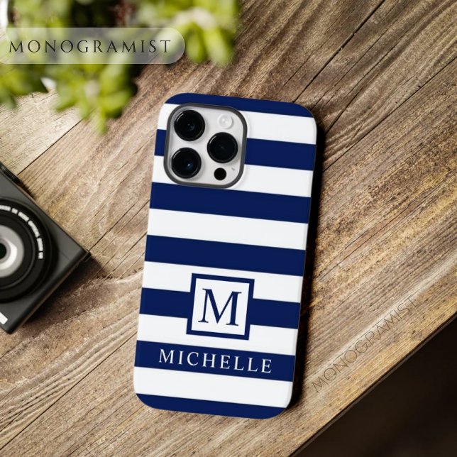 Funda De Case-Mate Para iPhone Bloque de color blanco azul de la Marina Oscura de (Customizable Dark Navy Blue White Color block Case-Mate iPhone Case)