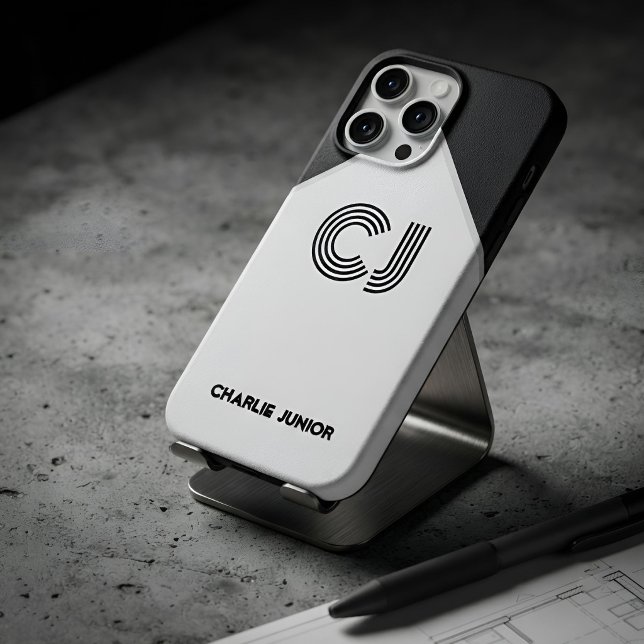 Funda De Case-Mate Para iPhone Bloque de color blanco y negro retro monogramado (Subido por el creador)