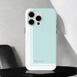Funda Para iPhone 15 Pro Max Bloque de color Minimalista simple con nombre<br><div class="desc">Para un aspecto limpio que transmite un sentido de elegancia y estilo minimalista clásico, este moderno diseño de bloques de color en blanco y azul claro de huevo acuático/robin tiene una plantilla de texto para personalizar con tu nombre en la esquina inferior izquierda. En este diseño se encuentran disponibles muchos...</div>