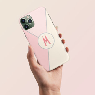Funda Para iPhone 13 Pro Max bloque de color rosa elegante monogramado