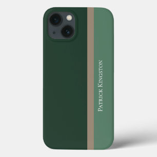 Funda Para iPhone 13 Bloque de color verde rayado moderno y marrón caq