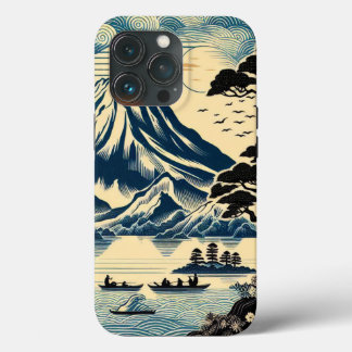 Funda Para iPhone 13 Pro Bloque de madera japonés Monte Fuji Barcas de lago