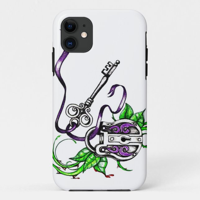 Funda De Case-Mate Para iPhone Bloqueo violeta y diseño de clave (Reverso)